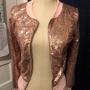 Blush pink sequin bomber